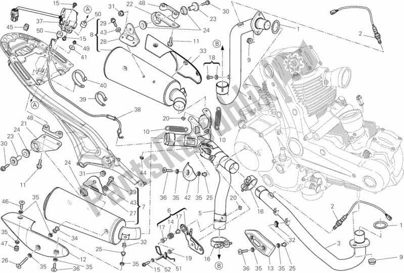 All parts for the Exhaust System of the Ducati Monster 795 ABS 2013 All parts for the Exhaust System of the Ducati Monster 795 ABS 2013